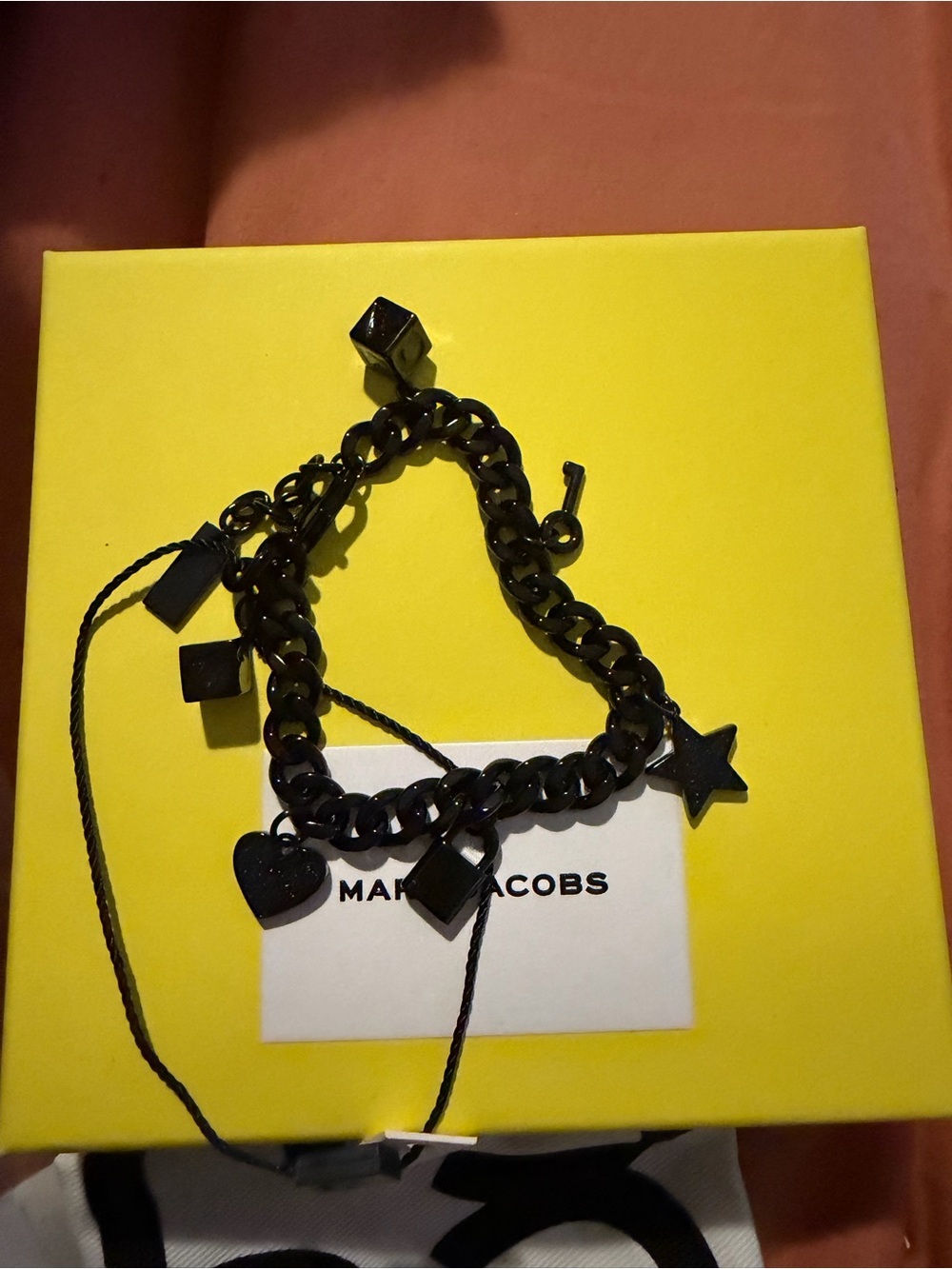 Marc Jacobs Black Chunky Chain Charm Bracelet with Star & Heart